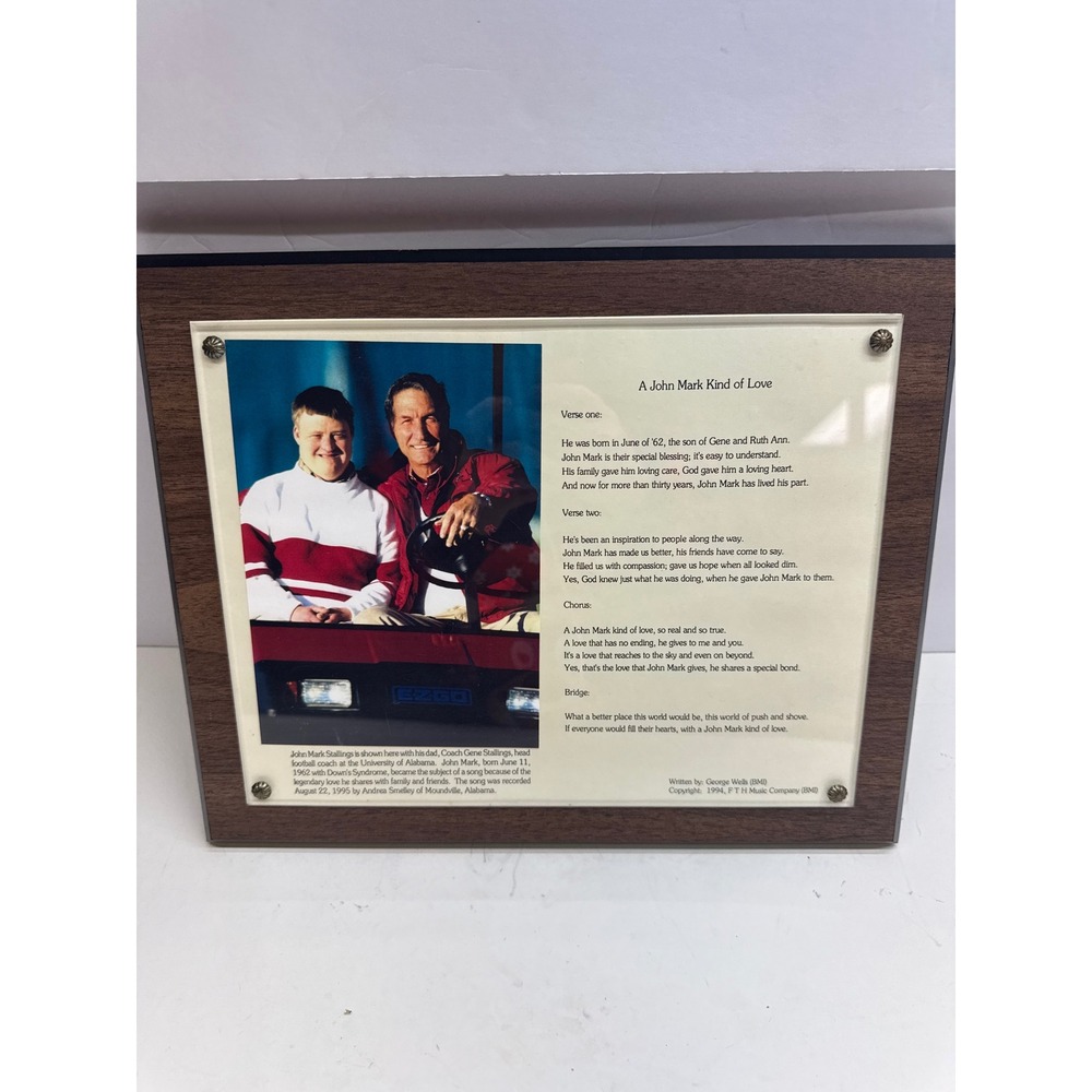 Gene Stallings Alabama Coach John Mark Kind of Love Song Lyrics Wood Wall Plaque